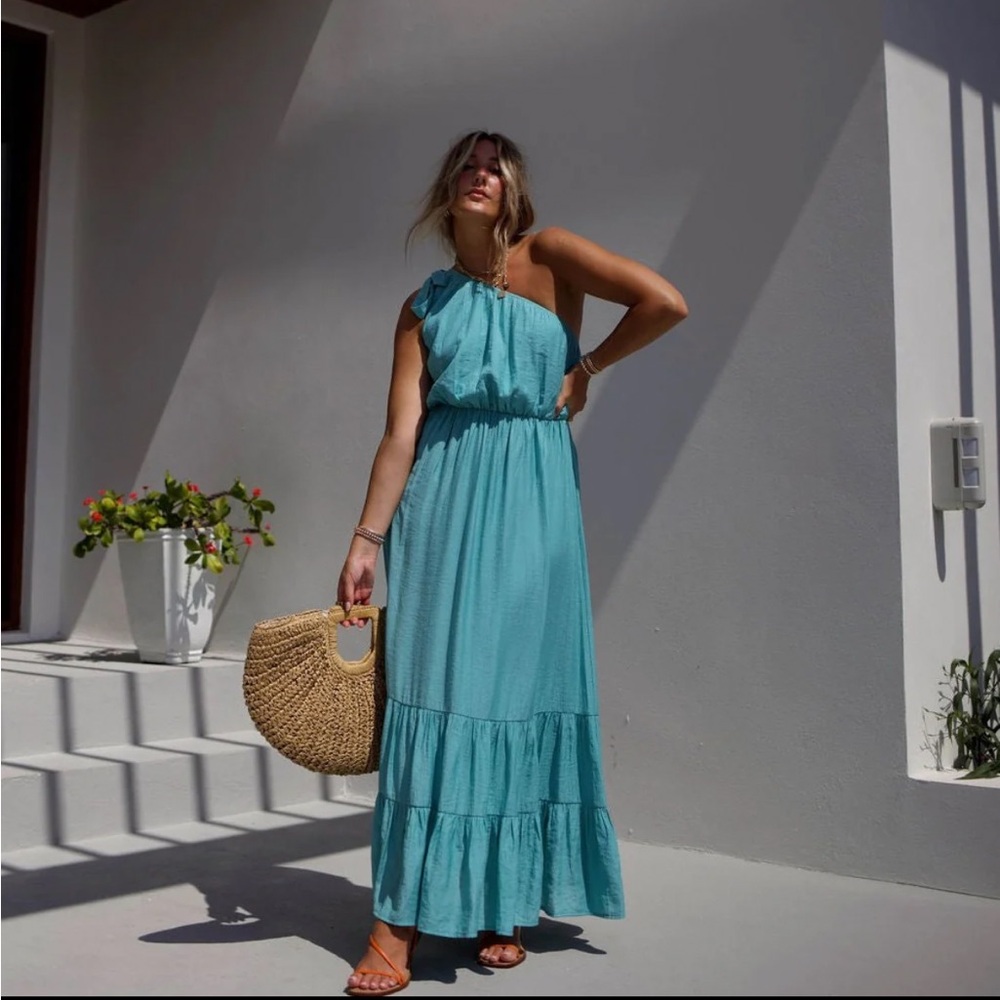 VICI Serene Summer One Shoulder Maxi Dress - Teal
